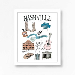 Nashville Art, Nashville Art Print, Nashville Poster, Nashville Illustration, Nashville Map, Nashville Print, Nashville Wall Decor