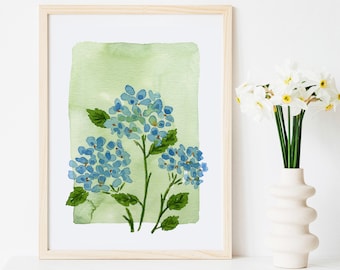 Hydrangea Print, Hydrangea Art, Hydrangea Painting, Blue Hydrangea Print, Blue Hydrangea Watercolor, Blue Hydrangea Wall Art, Hydrangea Art