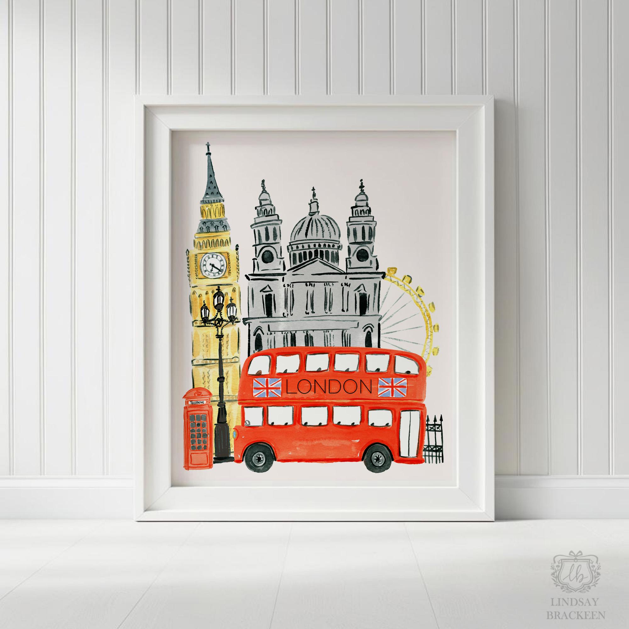 London England Art Print London Wall Decor Travel Big Ben St. Paul