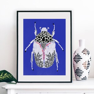 Beetle Patterned Art Print Insect Bug Floral Painting Wall Decor Garden Nursery  Style CottageCore Collection Flower Girls Room