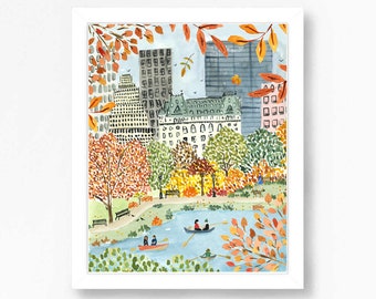 New York City Art Print, NYC Wall Decor, Autumn in Central Park, Central Park Art Print, NYC Art Print, NYC Painting, New York Art