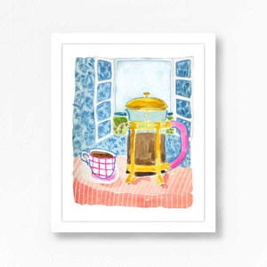 Coffee Print, Coffee Poster, Coffee Wall Art, Coffee Gifts, Coffee Lovers Gift, French Press Art,  Kitchen Art, Kitchen Poster, Coffee Shop