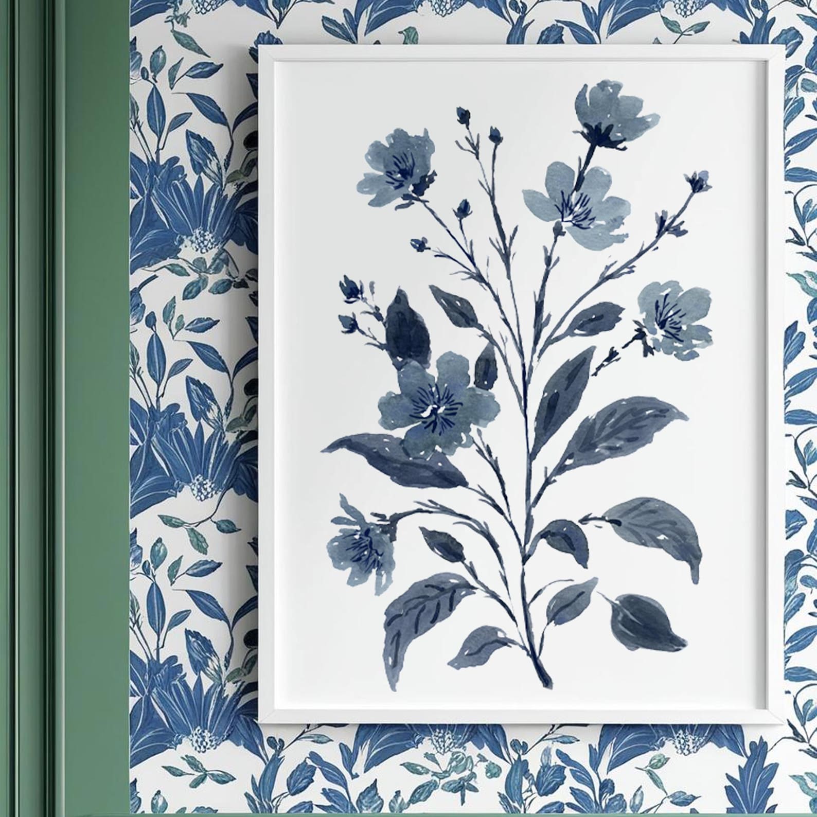 Blue Floral Botanical Art Print – Watercolor Flower Wall Art, Modern ...