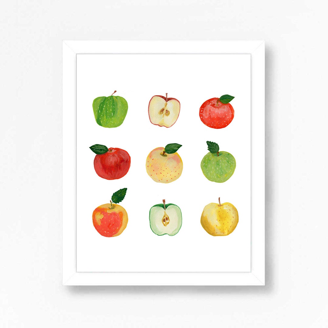 Apples Apple Fruit Kitchen Watercolor Gouache Painting Art Etsy