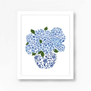 Hydrangea Print, Hydrangea Art, Hydrangea Painting, Blue Hydrangea Print, Blue and White Vase Planter, Ginger Jar Print, Delft Blue Vase image 3