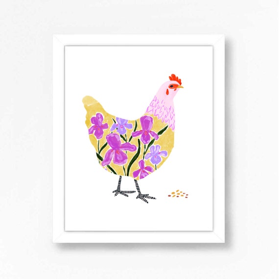 Impressionism Style Chicken with Watercolour Flower Bouquet Crown