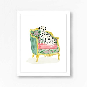 Dalmatian Dog Art Print, Dog Art, Dalmatian Art, Puppy Art, Animal Lover Gift, Dog in a Chair Print, Dalmatian Painting, Floral Chair Art