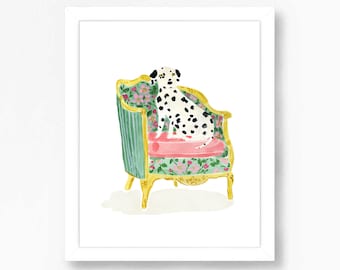Dalmatian Dog Art Print, Dog Art, Dalmatian Art, Puppy Art, Animal Lover Gift, Dog in a Chair Print, Dalmatian Painting, Floral Chair Art