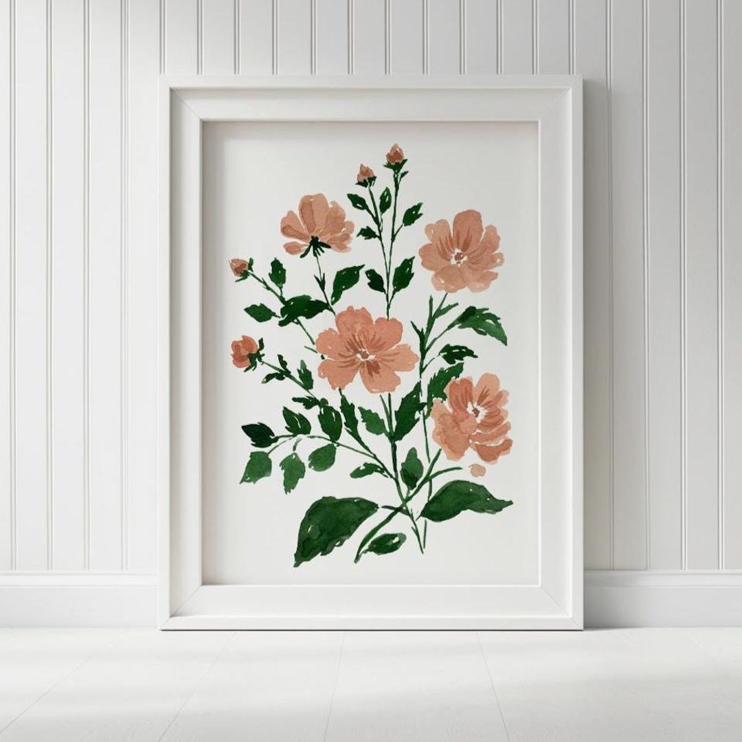 Pink Green Floral Botanical Art Print – Watercolor Flower Wall Art ...