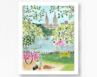 New York City Art Print, NYC Wall Decor, Summer in Central Park, Central Park Art Print, NYC Art Print, NYC Painting, New York Art