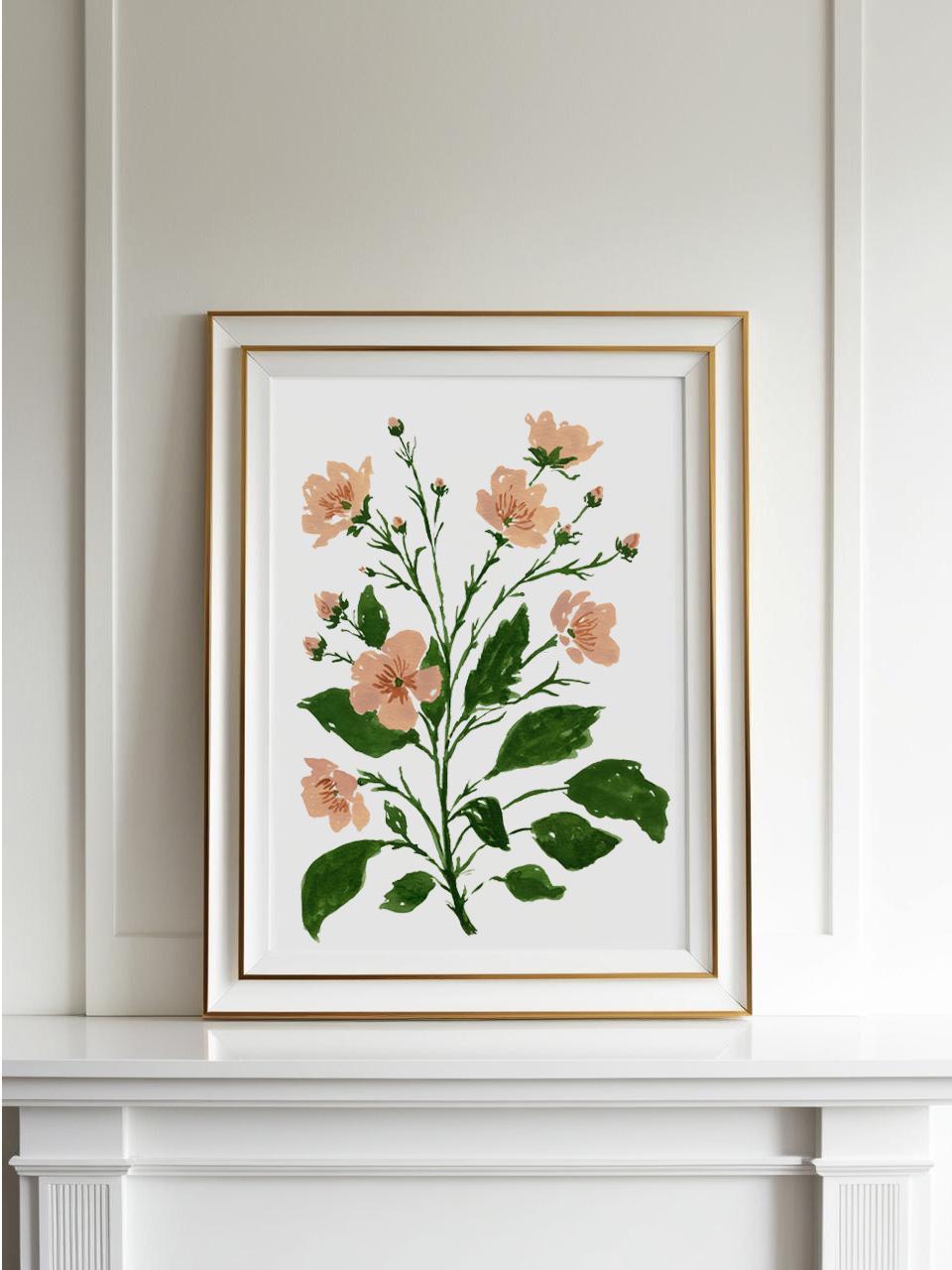 Pink Green Floral Botanical Art Print – Watercolor Flower Wall Art ...