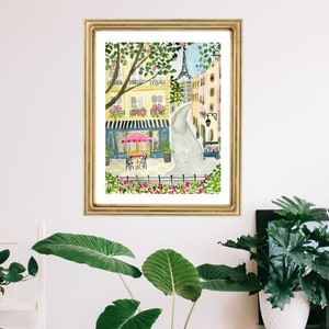 Paris Eiffel Tower Art Print Travel Paris Wall Decor Pink Trees Colorful Floral Flowers Map Painting Illustration Girls Wall Room Decor image 5