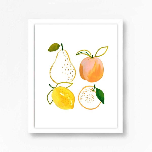 Lemon Lemons Citrus Fruit Kitchen Pears Peaches Oranges Fruits Pear Watercolor Dining Painting Print Food Wall Art Decor Kids Modern Nursery