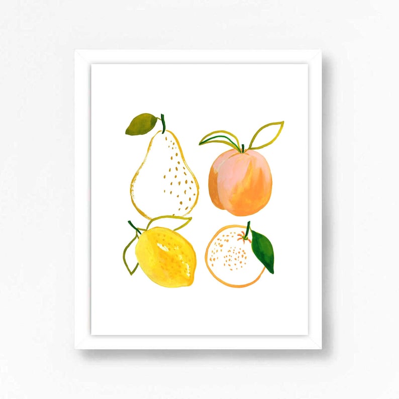 Lemon Lemons Citrus Fruit Kitchen Pears Peaches Oranges Fruits Pear Watercolor Dining Painting Print Food Wall Art Decor Kids Modern Nursery image 1