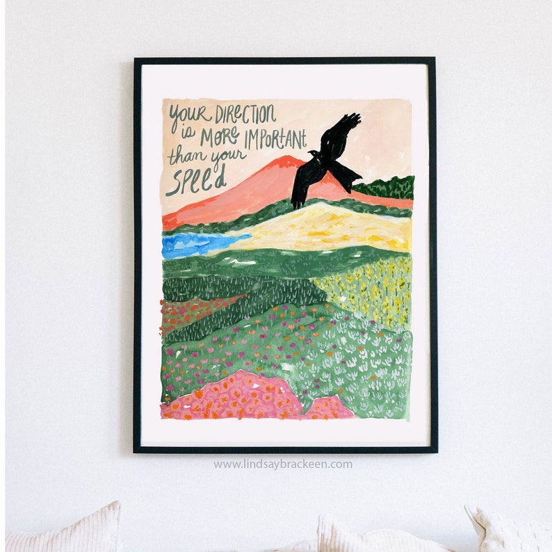 Landscape Quote Art Print Watercolor Illustration Inspirational Affirmations Encouraging Wall Art Decor Colorful Mountains Wildflowers image 1