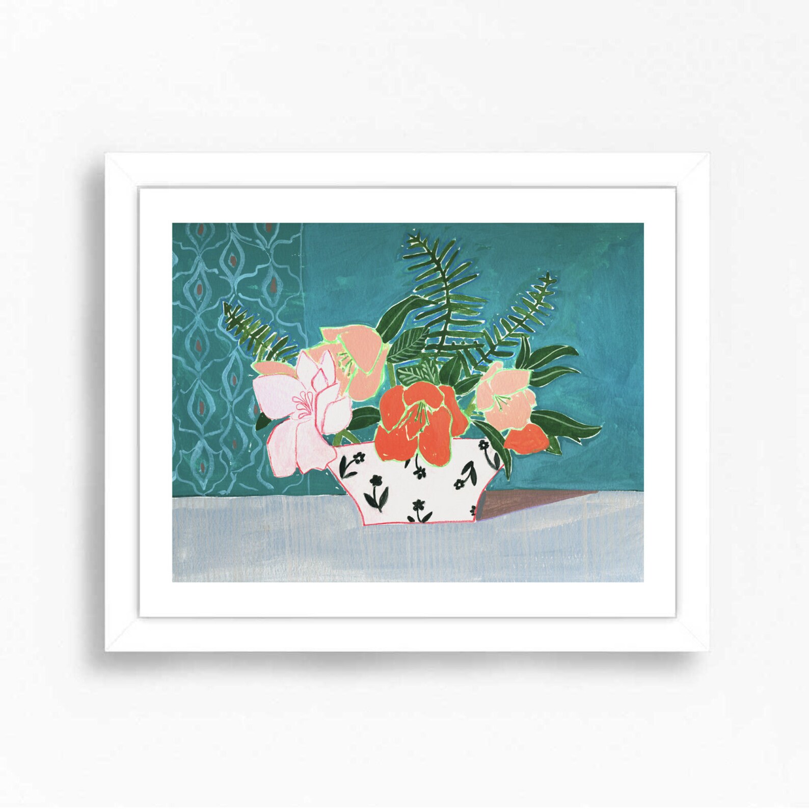 Bouquet Vase Floral Flowers Art Print Mixed Media Wildflowers - Etsy