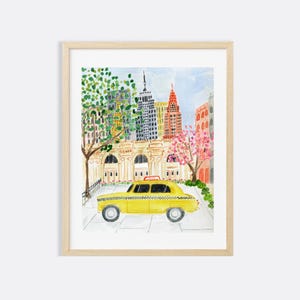 New York City Art Print NYC Wall Decor Taxi Empire State Building MET Museum Architecture Watercolor Brooklyn Travel Painting Illustration