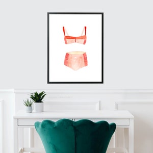 Vintage Swimsuit Art Print Retro Swimsuit Pool House Wall Decor Fashion Illustration Striped High Waist Swimsuit Bathing Suit Art Print image 2