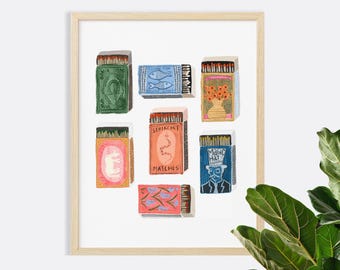 Matchbox Print, Matchbox Illustration, Vintage Matchbox Art, Matchbooks print, Matchbox Poster, Matchbox Painting, Vintage Matchbox Print