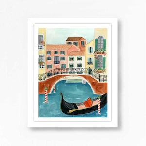 Venice Art Print Italy Wall Art Decor Watercolor City Cityscape Canal Travel Houses Gondola Souvenir Painting Illustration Girls Wall Room