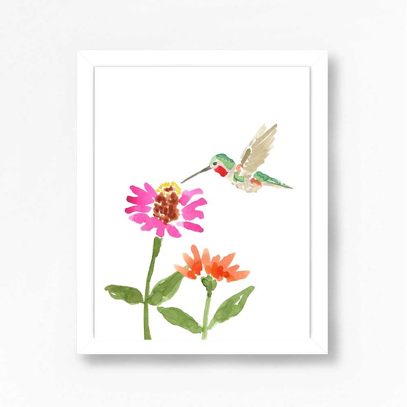 Ruby Throated Hummingbird Art Print, Hummingbird Art, Hummingbird Painting, Bird Print, Hummingbird Art, Hummingbird Watercolor, Bird Art image 2