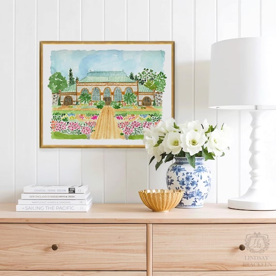 Biltmore Estate Conservatory Greenhouse Art Asheville North Carolina Art Print Biltmore Mansion Formal Garden Print Plant Flower Watercolor