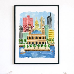Chicago Navy Pier Art Print Chicago Wall Decor Ferris Wheel Travel Cityscape Chicago Skyline Architecture Watercolor Painting Illustration image 6