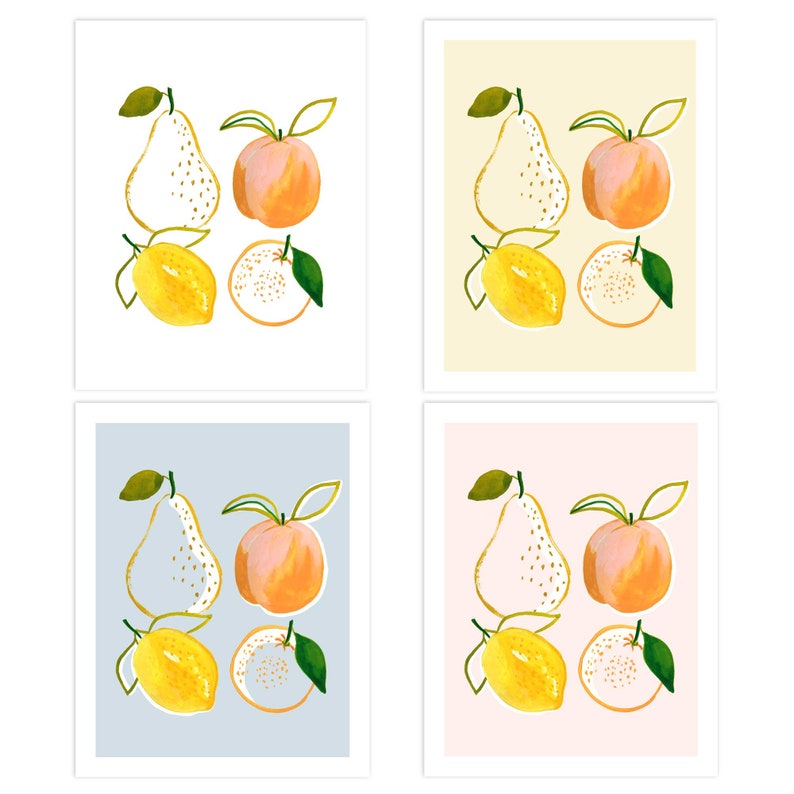 Lemon Lemons Citrus Fruit Kitchen Pears Peaches Oranges Fruits Pear Watercolor Dining Painting Print Food Wall Art Decor Kids Modern Nursery image 3