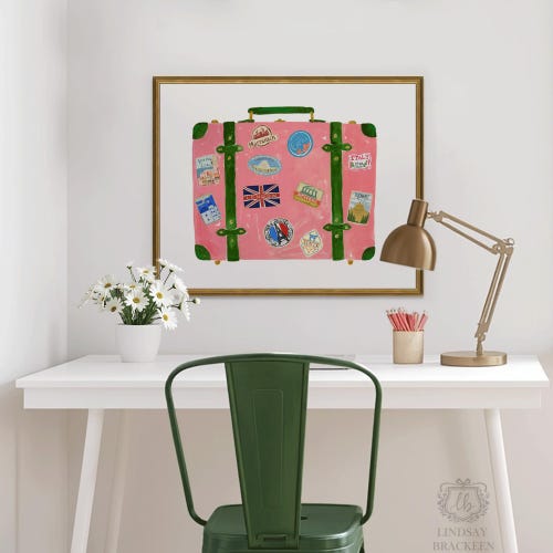 Travel Art Print Vintage Suitcase With Travel Stickers Positano