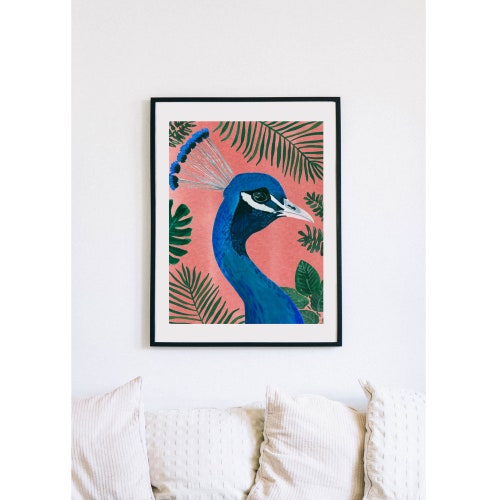 Peacock Acrylic Painting Boho Animal Wall Art Print of Etsy