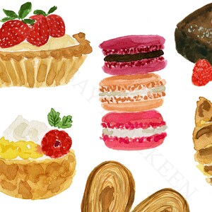 Pastry Pastries French Watercolor Art Colorful Print Dessert Bakery Pie ...