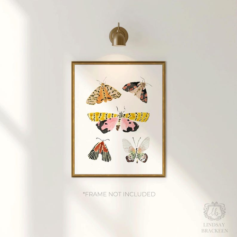 Lámina artística de polilla, arte mural de polilla en acuarela, decoración estilo cottagecore, ilustración de mariposa y polilla, regalo para amantes de la naturaleza, lámina de insectos original. imagen 2