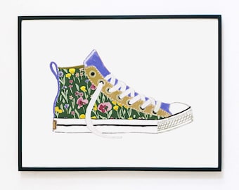 Shoe Art, Custom Floral Sneaker, Shoe Art Print, Tween Art, Shoes Art, Tween Wall Decor, Shoe Lover Gift, Shoe Poster, Fashion Print