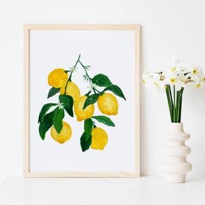 Lemon Lemons Citrus Tree Yellow Botanical Lemonade Fruit Kitchen Watercolor Gouache Painting Art Print Food Wall Art Decor Farmhouse