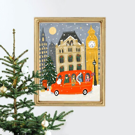 Christmas in London Art, London Art, London Art Print, London Wall Decor,  Ice Skating Print, London Holiday Art, Christmas London Print - Etsy