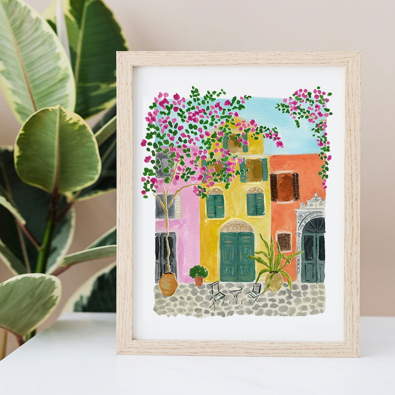 Greece Corfu Old Town Painting Oia Paros Watercolor Art Print Travel Houses Colorful Greek Island Isles Bohemian Souvenir Wall Decor image 4