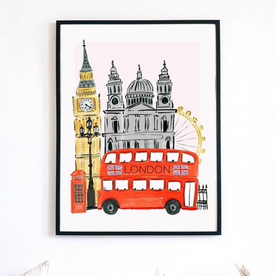 London England Art Print London Wall Decor Travel Big Ben St. Paul