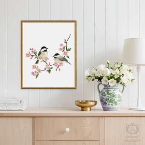 Chickadee Bird Art Cherry Blossom Print Bird Print Wall Decor Painting Watercolor Birds Illustration Birdwatching Gift Lindsay Brackeen image 6