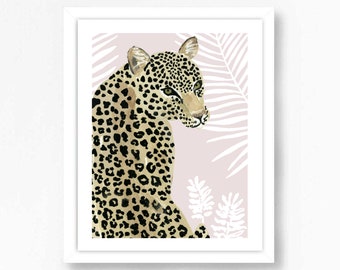 Leopard Leopards Tiger Cheetah Cat Jungle Tropical Illustration Bohemian Boho Animal Art Print Wall Art Decor Nursery  Watercolor Modern