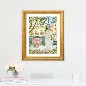 Paris Eiffel Tower Art Print Travel Paris Wall Decor Pink Trees Colorful Floral Flowers Map Painting Illustration Girls Wall Room Decor image 8