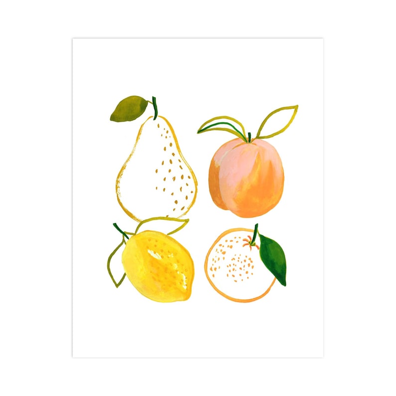 Lemon Lemons Citrus Fruit Kitchen Pears Peaches Oranges Fruits Pear Watercolor Dining Painting Print Food Wall Art Decor Kids Modern Nursery image 2