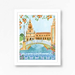 Spain Art Print, Seville Art Print, Spain Wall Decor, Plaza de Espana Print, Travel Art, Spain Painting, Seville Painting, Travel Print