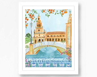 Spain Art Print, Seville Art Print, Spain Wall Decor, Plaza de Espana Print, Travel Art, Spain Painting, Seville Painting, Travel Print