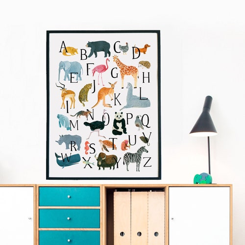 Animal Alphabet Print Animals Wall Art ABC Nursery Childrens - Etsy