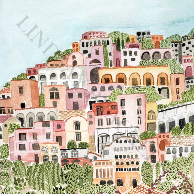 Positano Print Positano Painting Positano Decor Positano Italy Prints Positano Art Travel Positano Picture Travel Art Girls Wall Room Decor image 5