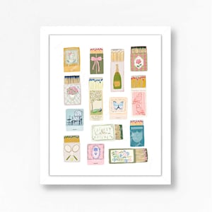 Feminine Matchbox Art Print, Vintage Wall Art for Women, Retro Matchbox Illustration, Cute Girly Aesthetic Decor, Boho Bedroom Print