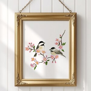 Chickadee Bird Art Cherry Blossom Print Bird Print Wall Decor Painting Watercolor Birds Illustration Birdwatching Gift Lindsay Brackeen image 5