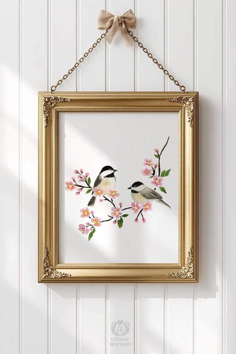 Chickadee Bird Art Cherry Blossom Print Bird Print Wall Decor Painting Watercolor Birds Illustration Birdwatching Gift Lindsay Brackeen image 5