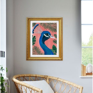 Peacock Art Print Peacock Wall Decor Peacock Painting Peacock Watercolor Jungle Tropical Art Illustration Bohemian Boho Animal Coral 画像 3