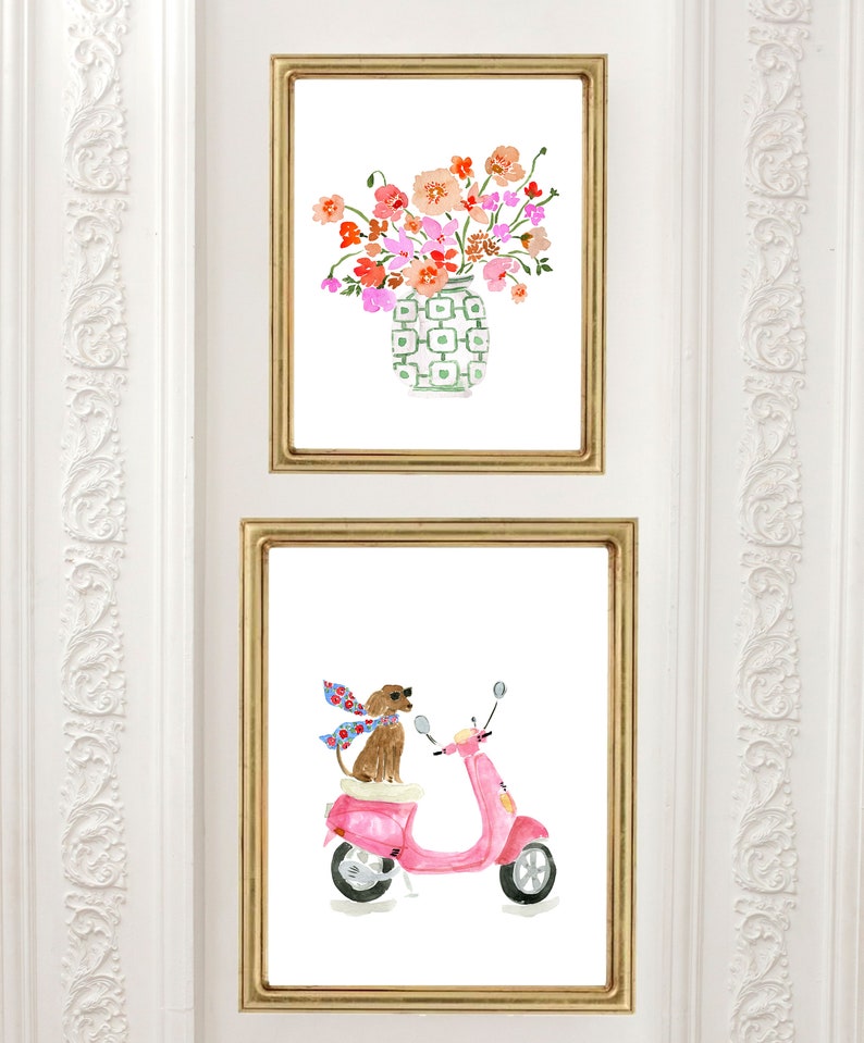 Dog on a Vespa Art Print, Dog Art Print, Dog Portrait, Dog Wall Art, Dachshund Art, Dog Art, Dog in Paris Art, Dog Nursery Art image 6